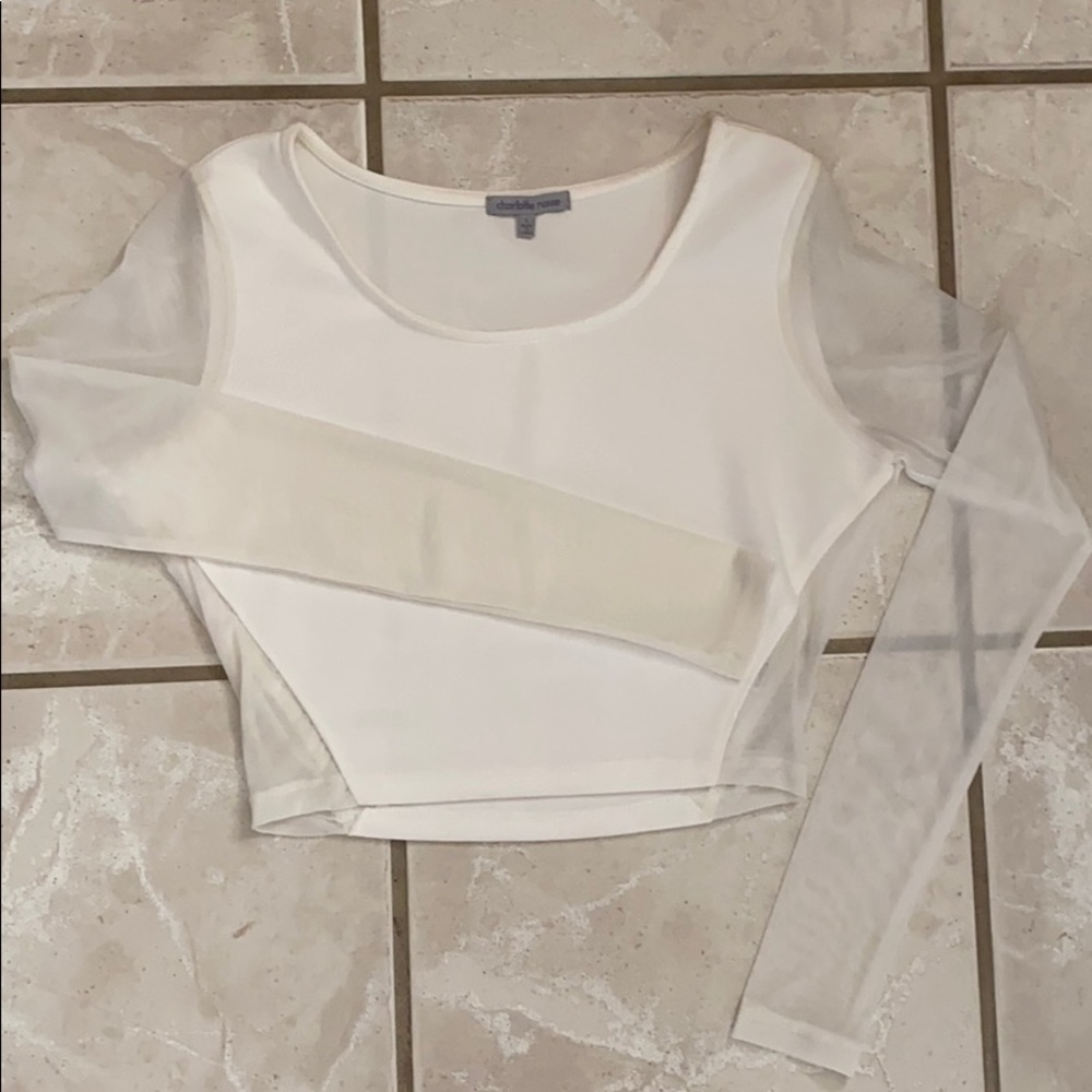 White mesh long sleeve crop top - Picture 2 of 2